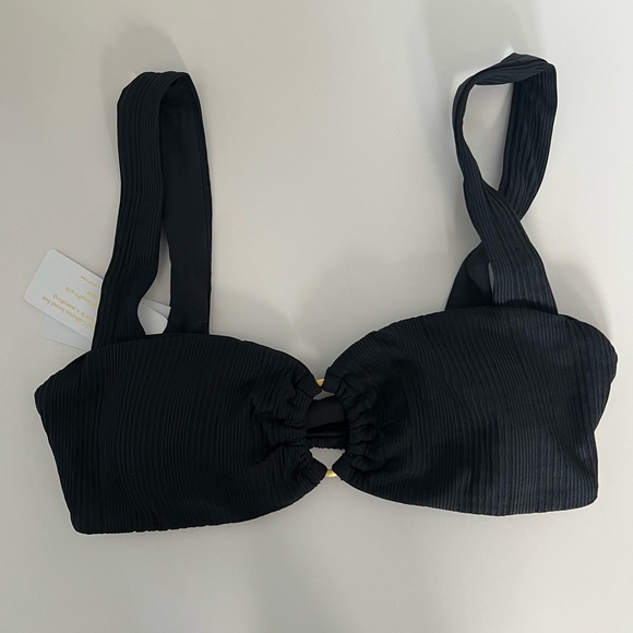 NWT Pointelle Rib Willow Bikini Top size medium black gold - Picture 7 of 7